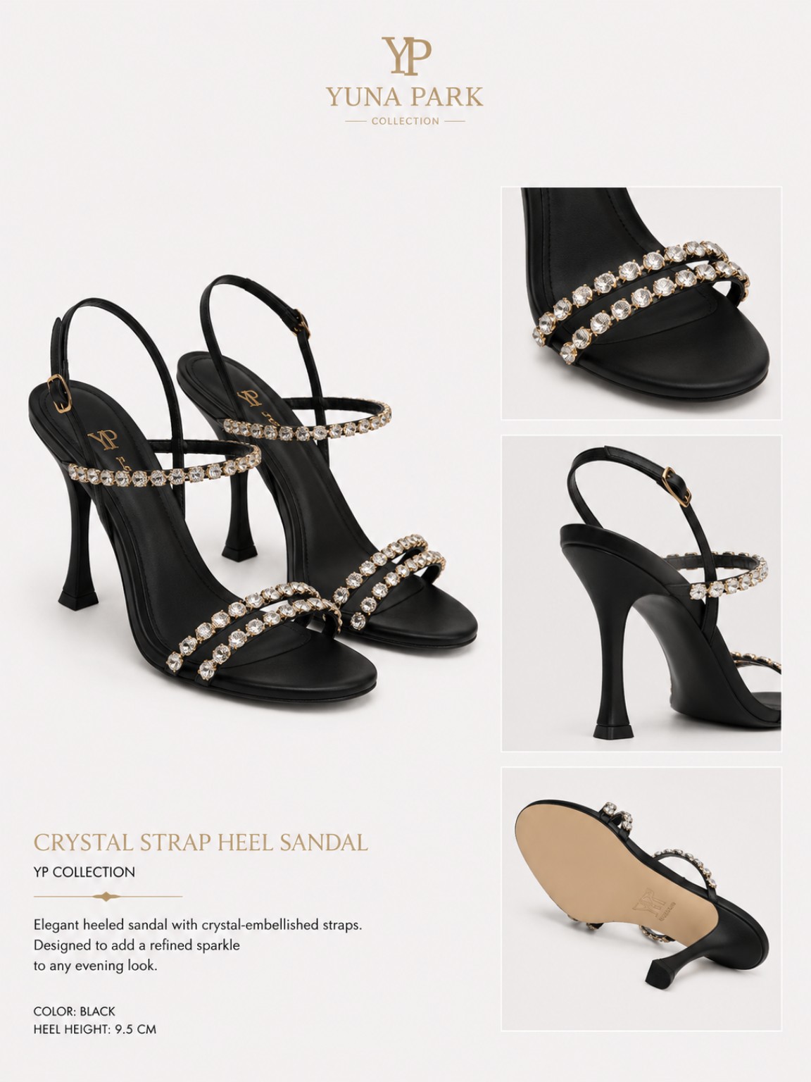Crystal strap heel sandal product sheet